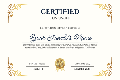 Funcle membership + PRINTED Certificate