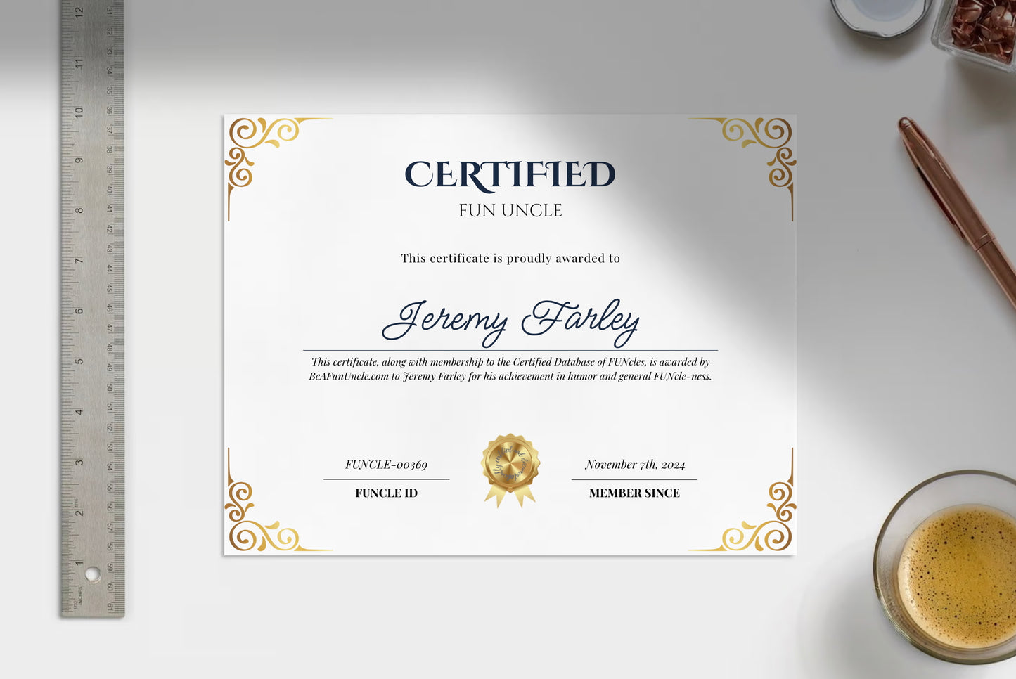 Funcle membership + PRINTED Certificate